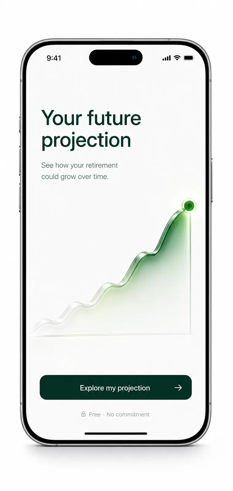 Getsafe Altersvorsorge-App zeigt die Prognose der zukünftigen Rente als wachsende Kurve